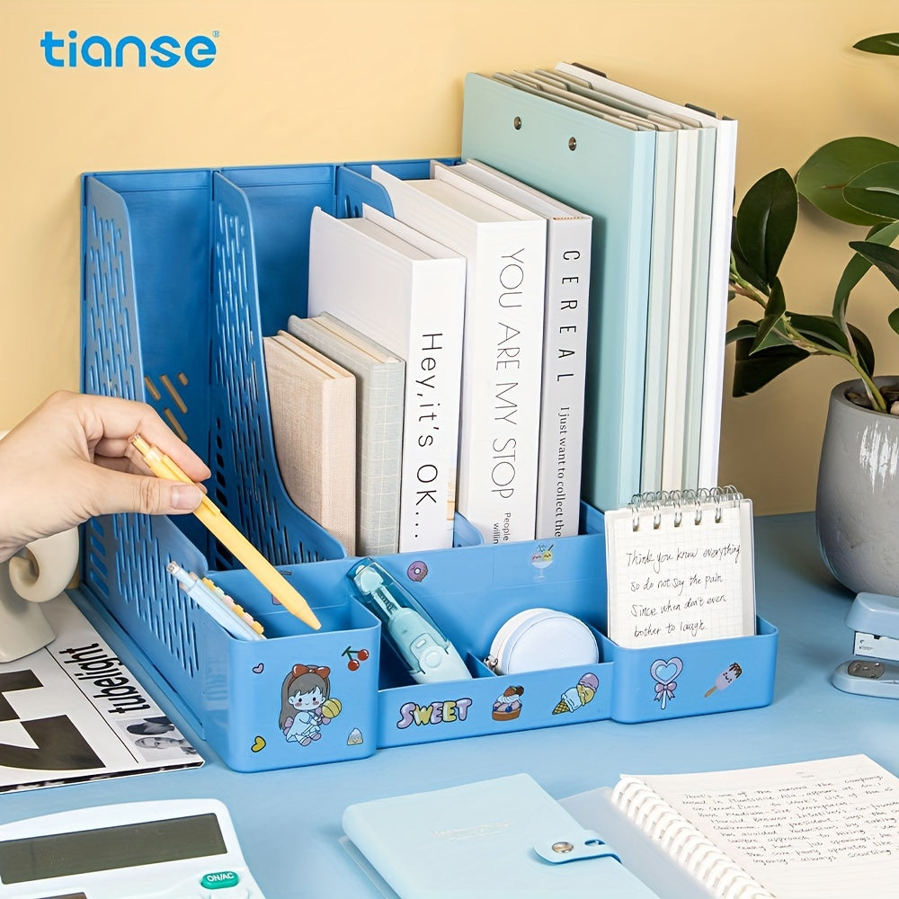TIANSE Desktop Bookshelf File Storage Box with Pen Holder