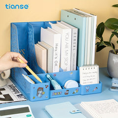 TIANSE Desktop Bookshelf File Storage Box with Pen Holder