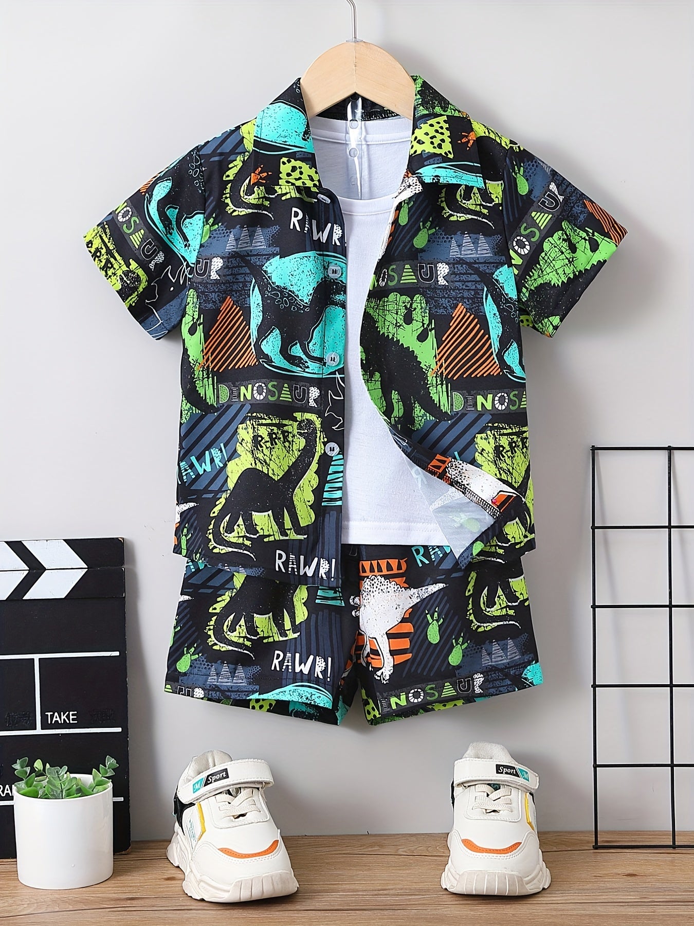 2pcs Toddler Boys Dinosaur Shirt & Shorts Set Kids Summer Clothes
