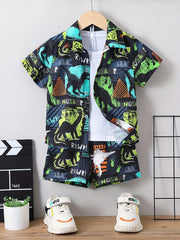 2pcs Toddler Boys Dinosaur Shirt & Shorts Set Kids Summer Clothes