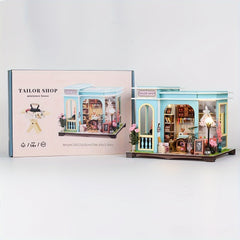 DIY Tailor Shop Dollhouse Furniture LED Wood Craft Toy House Kit