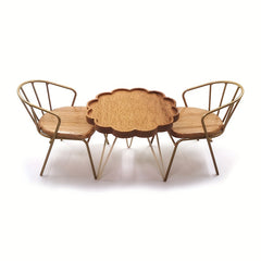 3pcs 1:12 Dollhouse Furniture Set Flower Table Chairs Golden Iron Decor