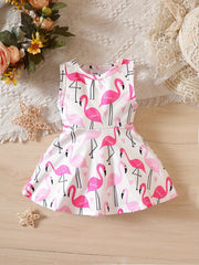 Flamingo Print Baby Girl Sleeveless Casual Dress