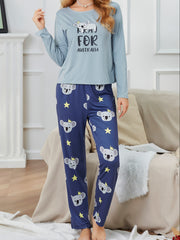 Koala Print Lounge Set Long Sleeve Top & Pants Women's Loungewear