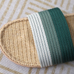 Colorblock Knit Sandals Slip On Open Toe Flat Linen Sole Non slip Slides