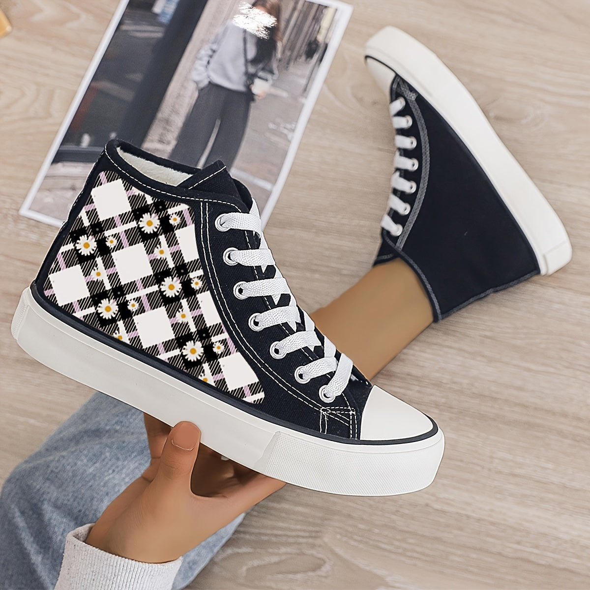 Girl's Floral High Top Skate Shoes with Plush Lining