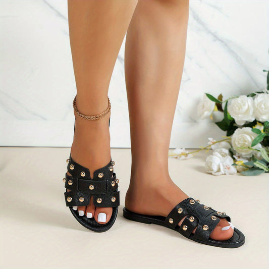 Studded Flat Slides Open Toe Sandals