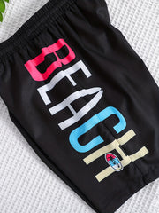 Boys Swim Trunks Elastic Waist Beach Pants BEACH Print Swim Shorts