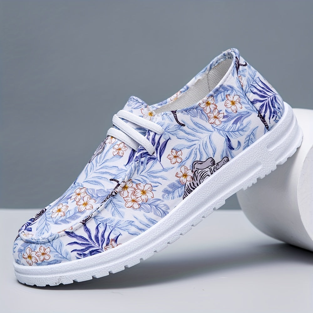 Floral Print Lightweight Canvas Sneakers Wear Resistance Non Slip Shoes