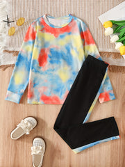 Girl's Tie Dye Long Sleeve Top & Pants Set