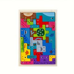 Wooden Animal & Traffic Building Block Puzzle Set with Recognition Board