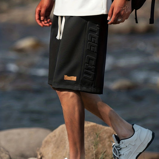 Quick Dry Letter Print Men's Comfy Shorts Elastic Waist Drawstring