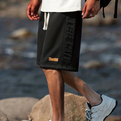 Quick Dry Letter Print Men's Comfy Shorts Elastic Waist Drawstring