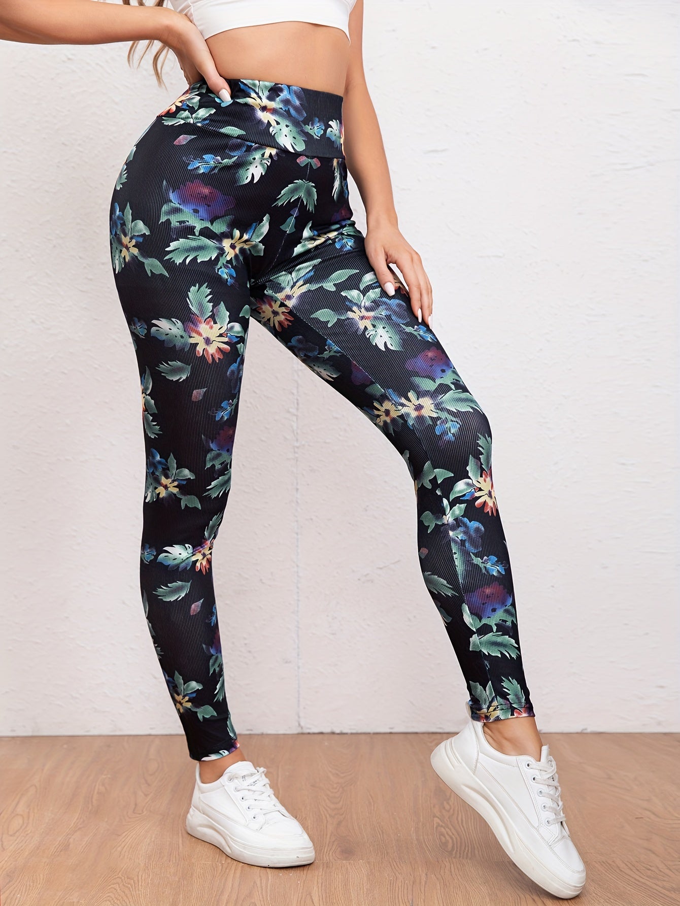 Flower Print Yoga Workout Pants High Stretch Running Sports Fitness Leggings