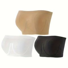 3 Pack Plus Size Bandeau Set Women's Plus Seamless Strapless Tube Bra
