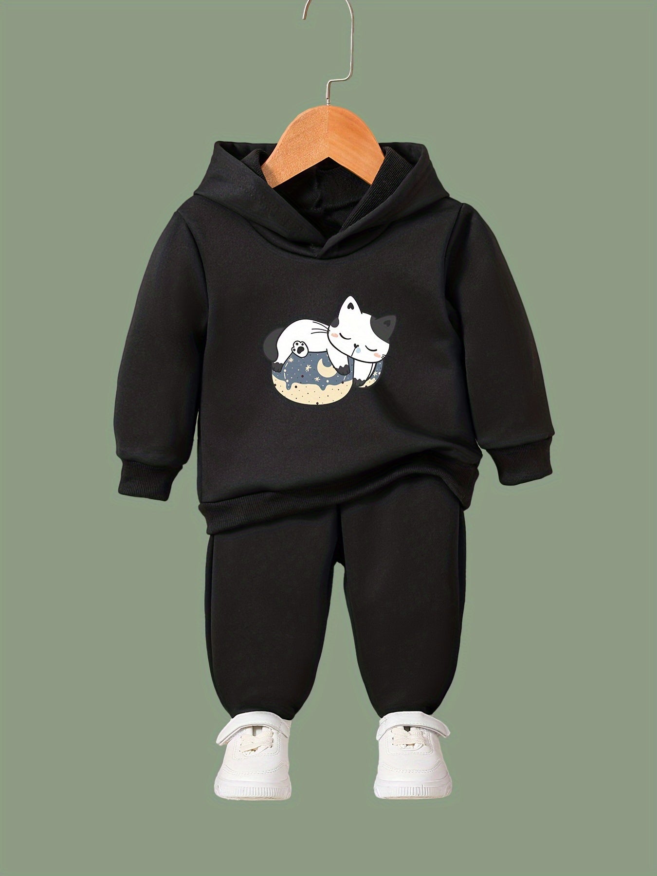 OERYUI 2pcs Sleepy Kitty Hoodies Pants Set For Kids Spring Fall