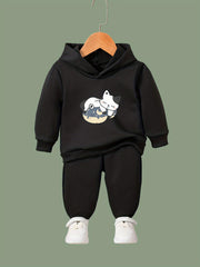 OERYUI 2pcs Sleepy Kitty Hoodies Pants Set For Kids Spring Fall