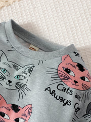 Cat Print Long Sleeve Toddler Sweatshirt Kids Casual Pullover