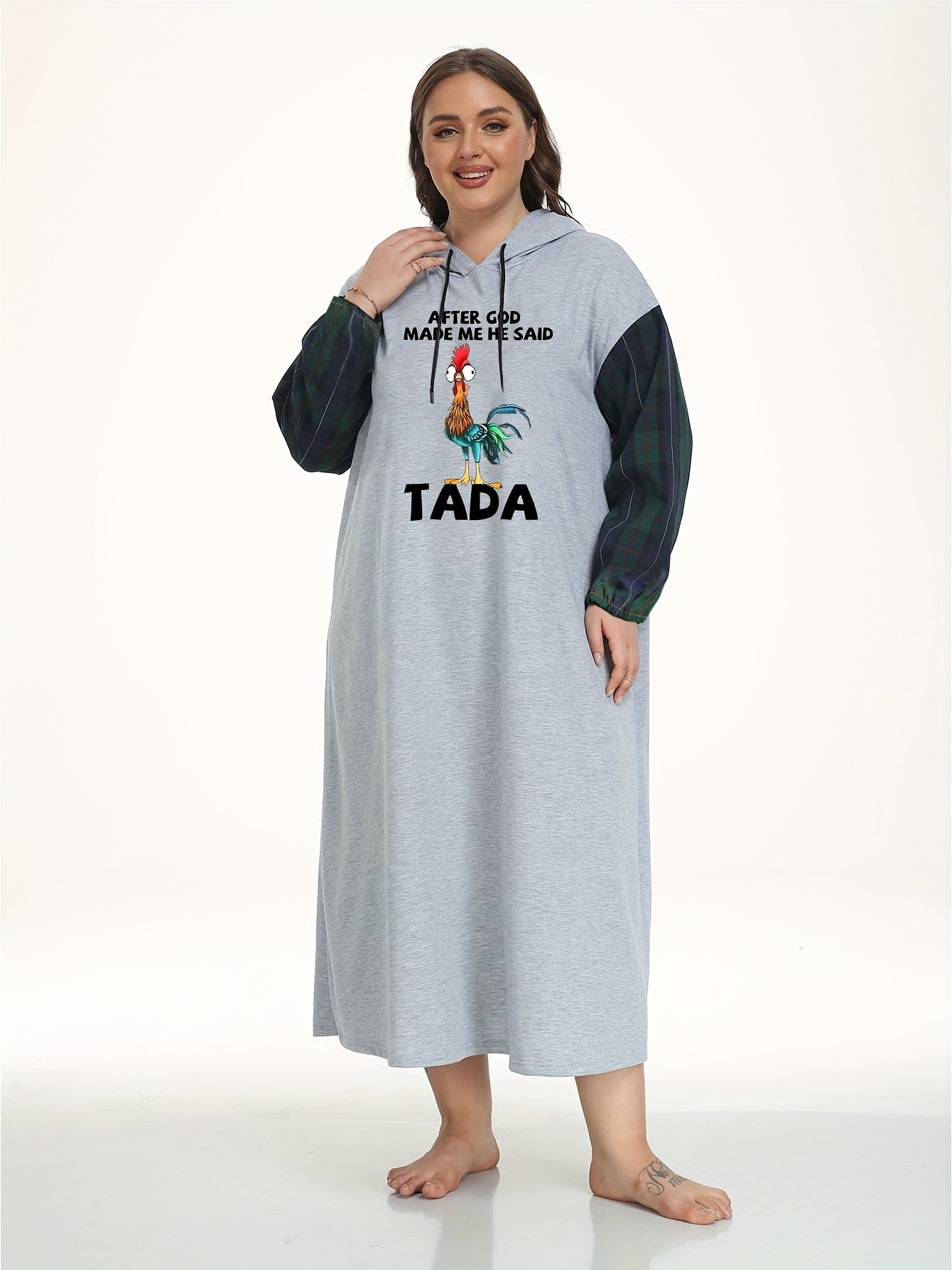Funny Rooster Print Hooded Sleep Dress