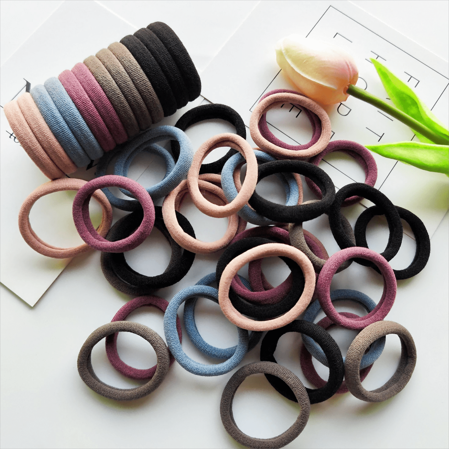 50pcs Elastic Hair Ties for Girls Seamless Stretchy Hair Band for Kids