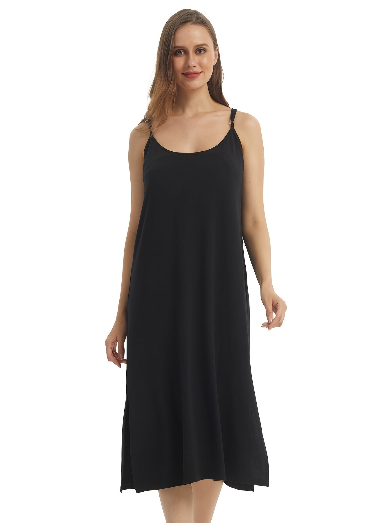 Women's Solid Thin Straps High Fork Pajamas Dress