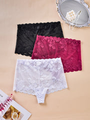 3 Pack Plus Size Lace High Waisted Briefs 3pcs Set