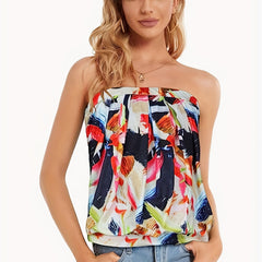 Floral Print Pleated Tube Top Sleeveless