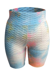 Tie Dye Honeycomb Textured High Rise Skinny Shorts