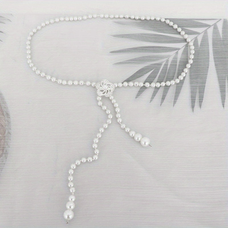 Pearl Waist Chain Adjustable Girdle Rhinestone Decor Dress Chain Belts