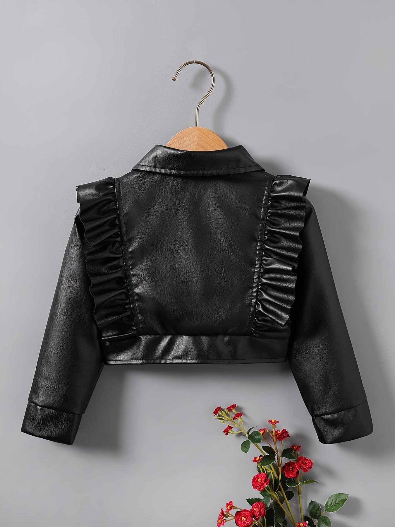 Girls Ruffled Leather Jacket & Hat Set for Autumn/Winter