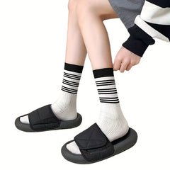 5 Pairs Striped Sports Socks Breathable Women's Stockings
