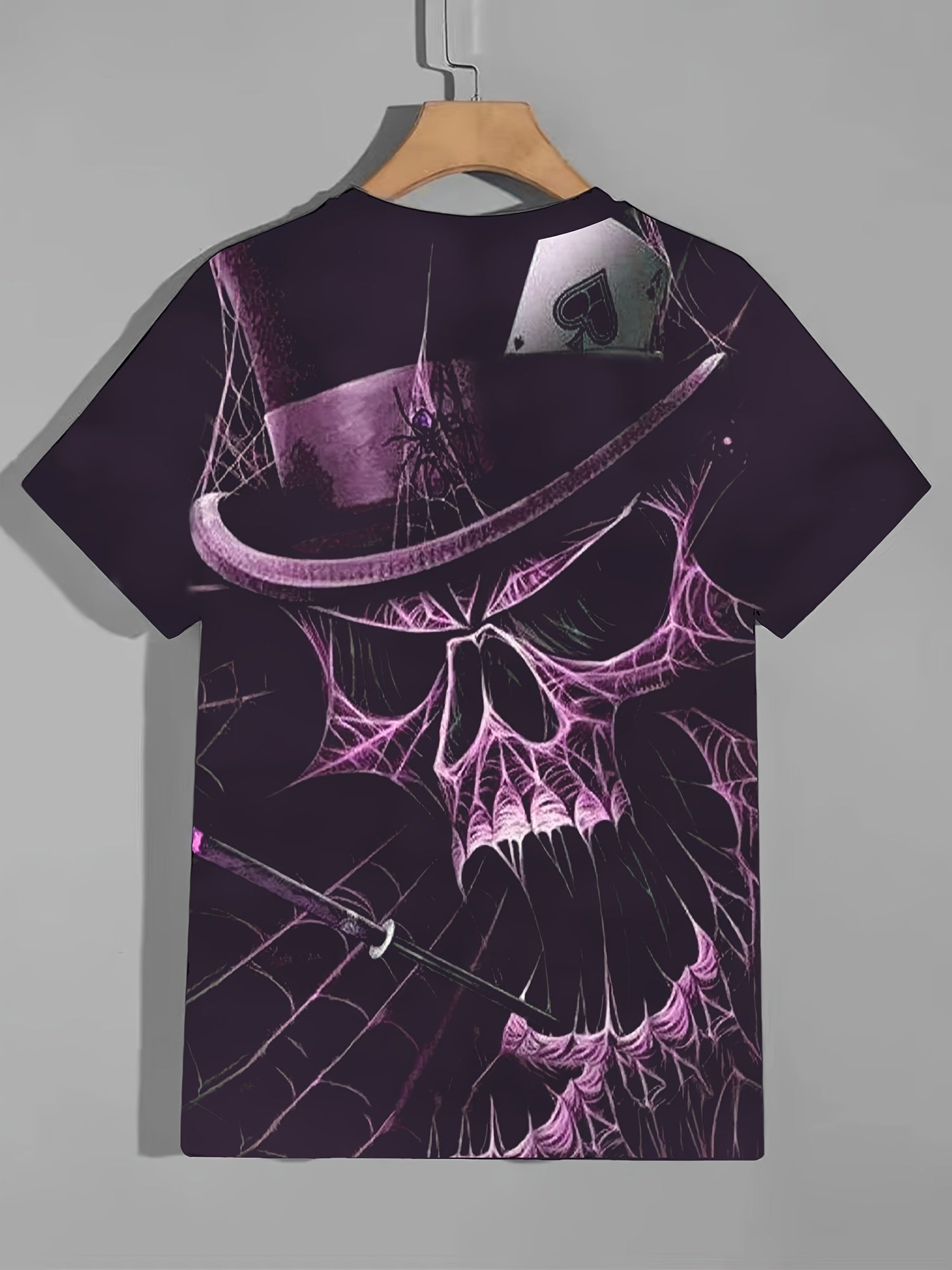 Purple Skull 3D Pattern Print Men's Short Sleeve T-shirt Graphic Tee