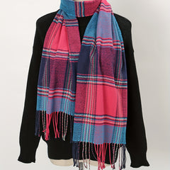 Red Plaid Scarf Tassel Vintage Shawl Outdoor Sunscreen Head Wrap
