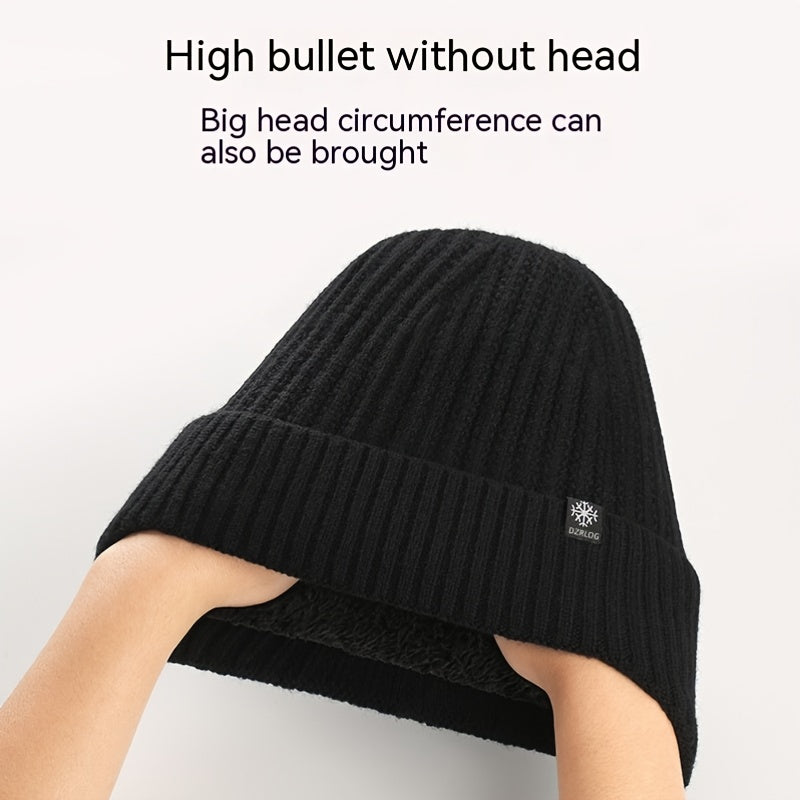 Men's Warm Velvet Lined Beanie Hat Set for Winter