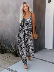 Leopard Print V Neck Cami Jumpsuit