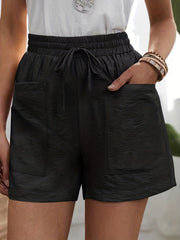 Patched Pockets Drawstring Shorts Casual Shorts For Women
