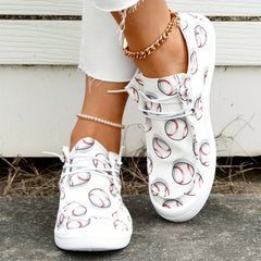 Baseball Print Women's Canvas Shoes Lightweight Sneakers