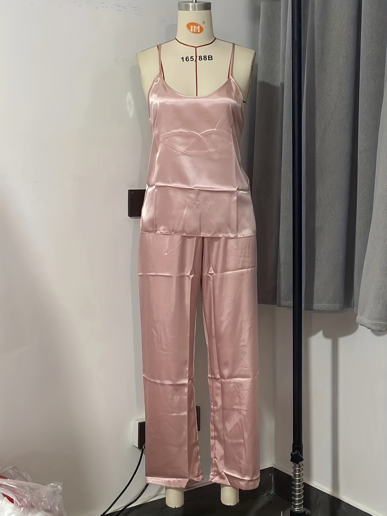 Satin Pajama Set Criss Cross Cami & Elastic Waistband Pants