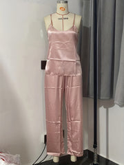 Satin Pajama Set Criss Cross Cami & Elastic Waistband Pants