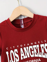 2pcs Boys Casual Short Sleeve Suit Comfy LOS ANGELES Letter Print T shirt&shorts