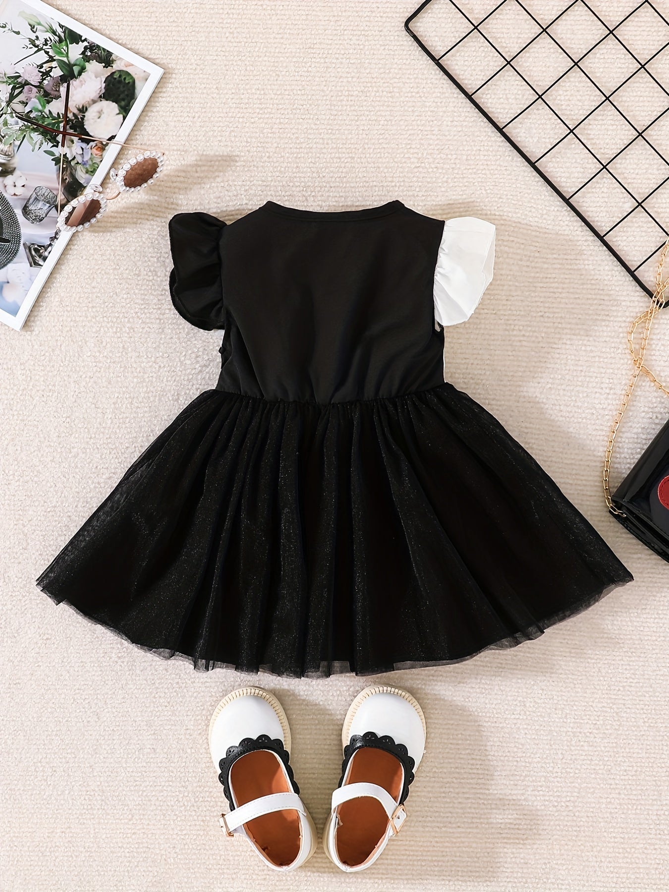 Baby Girls Block Bow Ruffle Sleeve Dress for Summer
