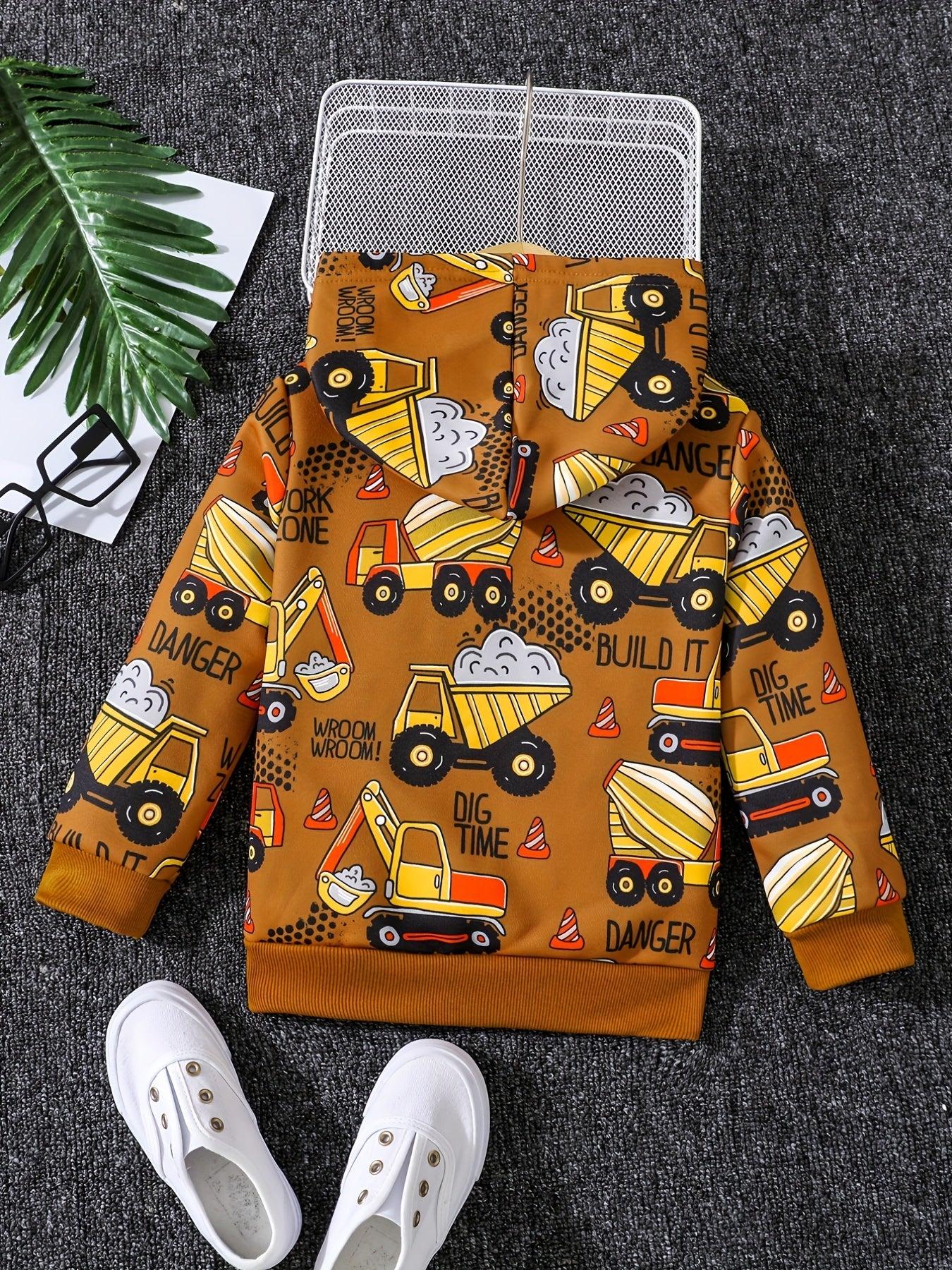 Cartoon Excavator Boys Hoodie Long Sleeve Sweatshirt