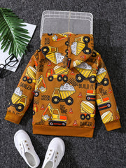 Cartoon Excavator Boys Hoodie Long Sleeve Sweatshirt
