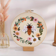 Honeybee Flower Starter Embroidery Kit with Hoop, Needles, Threads, Instructions