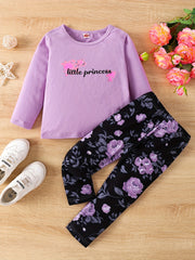 Floral Pattern 2pcs Set Long Sleeve Top & Leggings LITTLE PRINCESS Print
