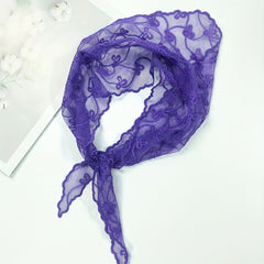 Purple Lace Triangle Scarf Thin Breathable Embroidered Shawl