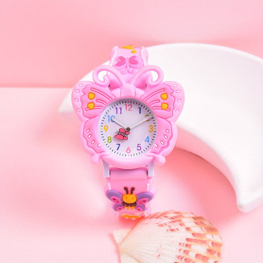 Girls Floral Watch Pink Soft Strap Analog Clock Quartz Movement