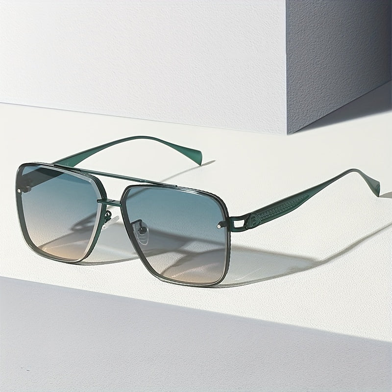 Men Square Frame Metal Sunglasses For Cycling Driving
