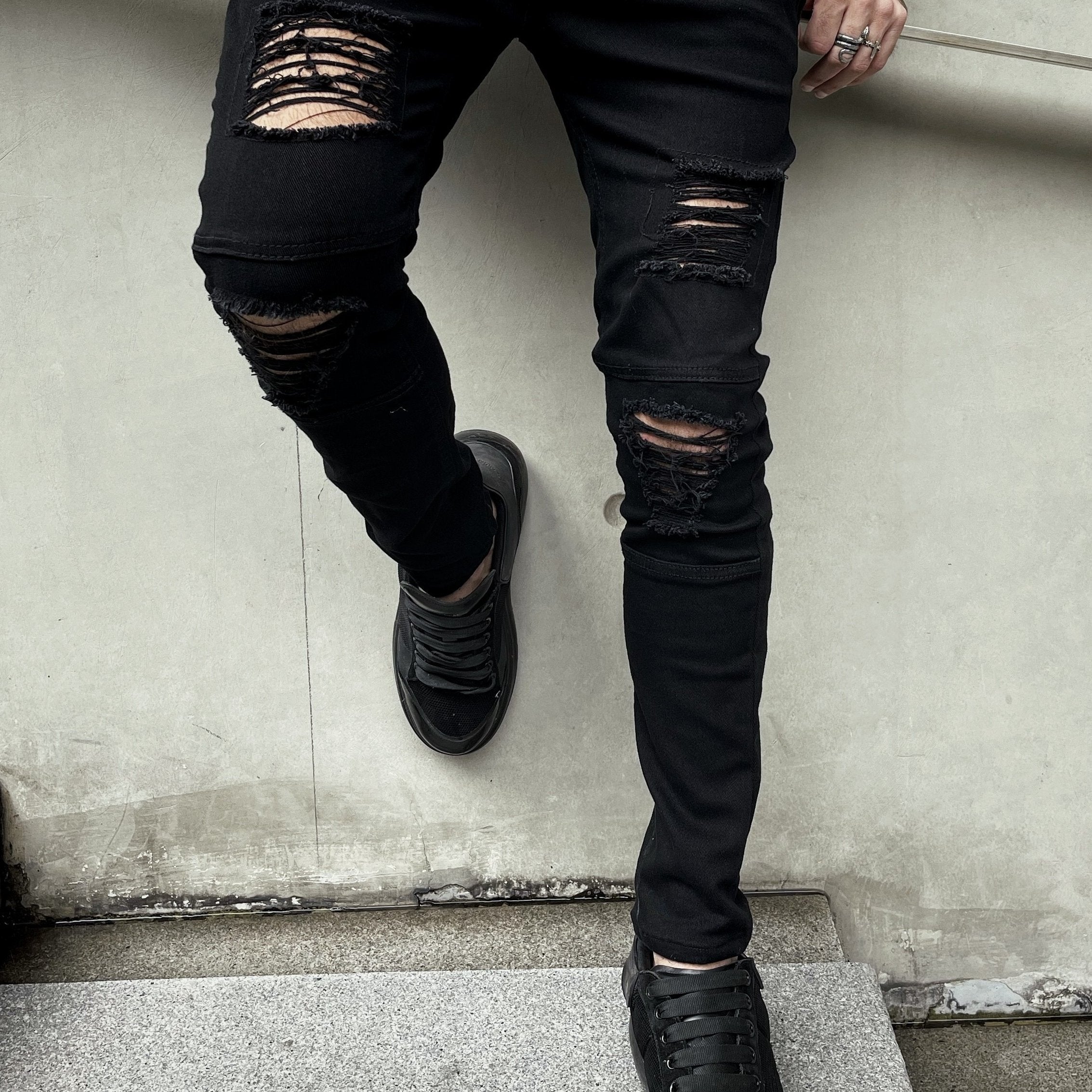 Men's Ripped Skinny Stretch Jeans Slim Fit Denim Pants