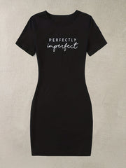 Women's Casual Letter Print Short Sleeve Stretch Slim Fit Dress